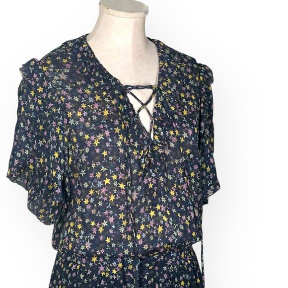 ZADIG & VOLTAIRE Rainy Crinkle Etoiles Maxi Dress Star Print Cottagecore Hippie - Picture 7 of 13